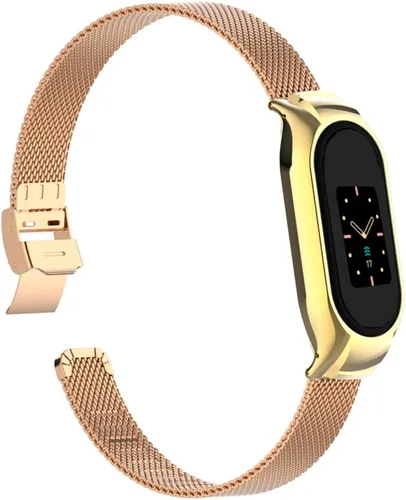 Vista 8 de Correa de reloj de metal compatible con Fitbit Luxe/Luxe SE de acero inoxidable con marco de bisel protector con diseño de malla de correa de muñeca