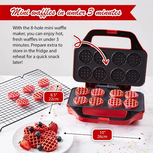 Vista 3 de Mini waflera para niños, pequeña plancha antiadherente para gofres, hace gofres finos de 8 x 2 pulgadas, fácil de usar, Waflera Electrica, recetas