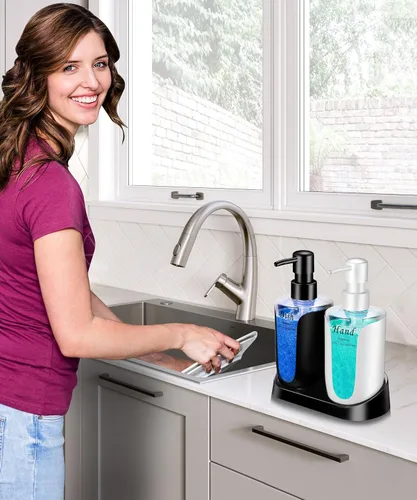 Vista 3 de Juego de Dispensadores de Jabón para Cocina, Contiene Dispensador de Jabón para Manos y para Platos, Dispensador de Jabón Moderno de Bomba Dual
