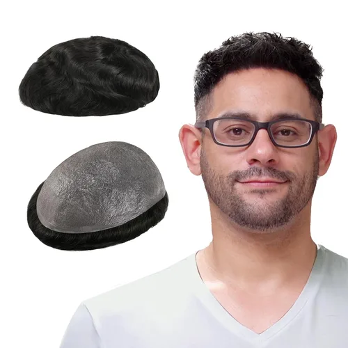 Vista 15 de Lordhair Toupee para hombres con cabello humano 100% europeo 8x10 pulgadas para hombres 0.001 in sistema de cabello de piel ultra fina para todos