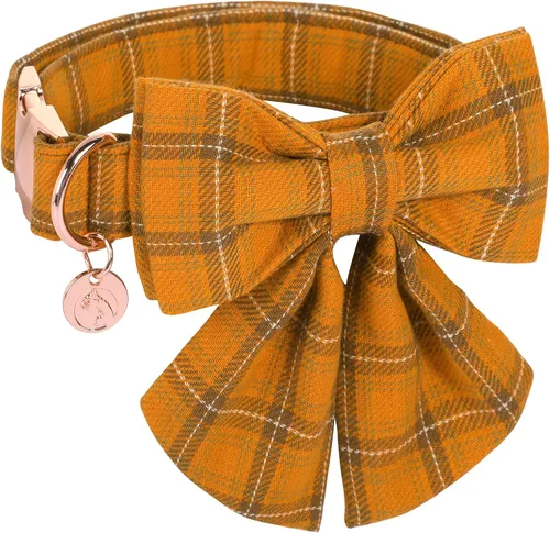 Vista 78 de DOGWONG Collar de otoño para perro con lazo, collar de moño para perro de Acción de Gracias, collar ajustable de algodón de otoño con hoja de arce