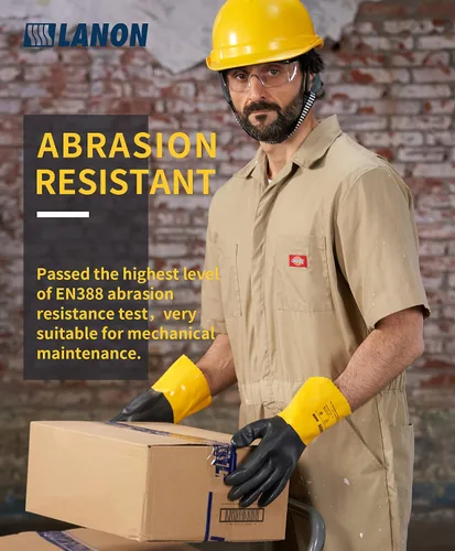Vista 5 de Guantes químicos de PVC LANON, guantes de trabajo de goma gruesa, resistentes, EN 374/388, para ácido, alcalino y aceite, antideslizantes, grandes