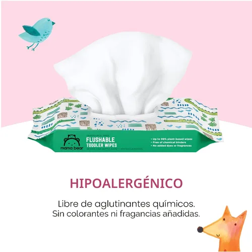 Vista 2 de Marca Amazon – Mama Bear - Toallitas de inodoro desechables para niños pequeños, sin perfume, formuladas sin fragancia, hipoalergénicas, seguras