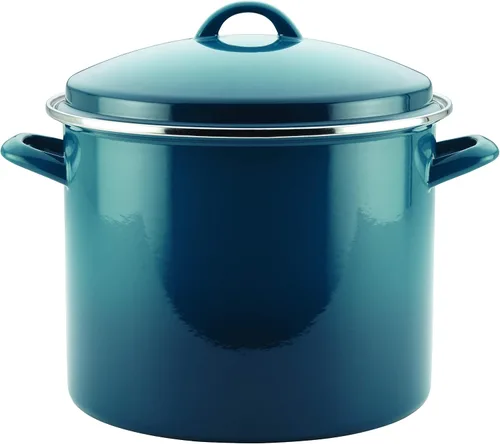 Vista 11 de Rachael Ray Olla esmaltada en acero con tapa, apta para inducción, 12 cuartos de galón, crema de almendras