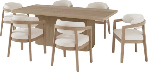 Vista 4 de Merax Juego de comedor retro de 7 piezas para 6, juego de mesa de comedor moderno de mediados de siglo con mesa rectangular de madera de caucho y 6