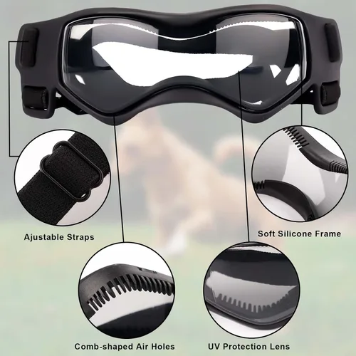 Vista 3 de Gafas de sol para perros de raza pequeña, gafas para perros pequeños, resistentes al viento, antivaho, anteojos ajustables para perros pequeños
