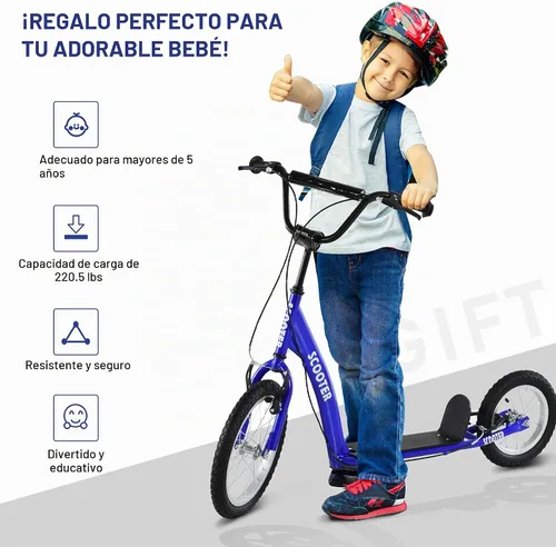 Vista 5 de Aosom Youth Scooter Kids 5+ Adjustable Handlebar 16" Front 12" Rear Kick Scooter, Dual Brakes, Inflatable Wheels