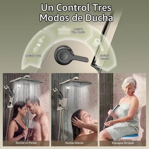 Vista 5 de JDO Cabezal de ducha de lluvia filtrado de 12 pulgadas con spray de mano Níquel cepillado