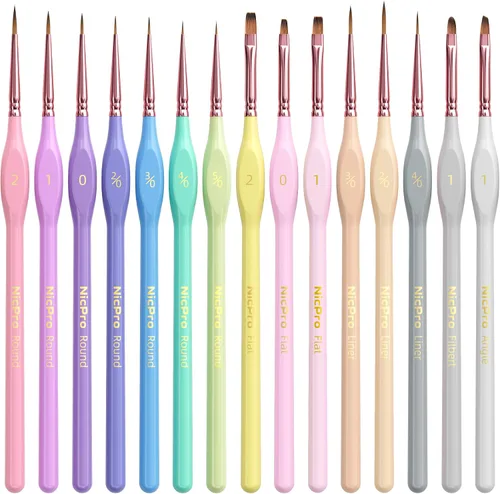 Vista 10 de Nicpro Juego de 10 piezas de pinceles de pintura con detalles microfinos, juego de pinceles pequeños estéticos en colores pastel de punta fina