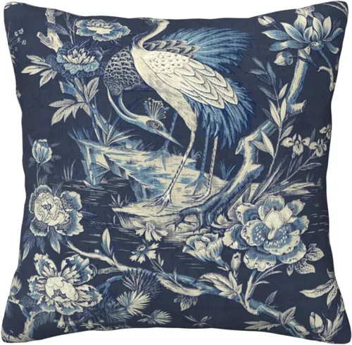 Vista 10 de Chinoiserie - Funda de almohada de lino azul de 16 x 16 pulgadas, fundas de almohada de lino para sofá, automóvil, sala de estar, dormitorio