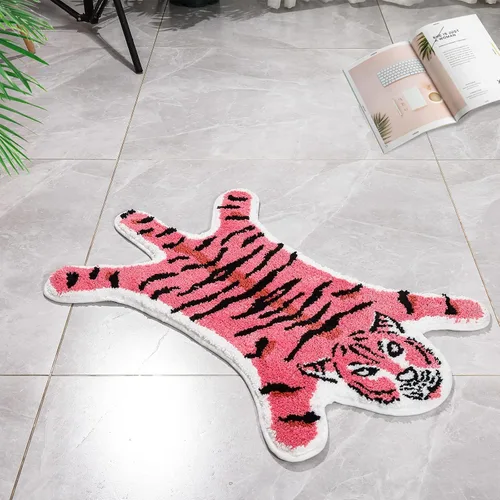 Vista 9 de Alfombra de baño con forma de tigre marrón lindo para baño, antideslizante, absorbente, decoración de animales de dibujos animados, alfombra