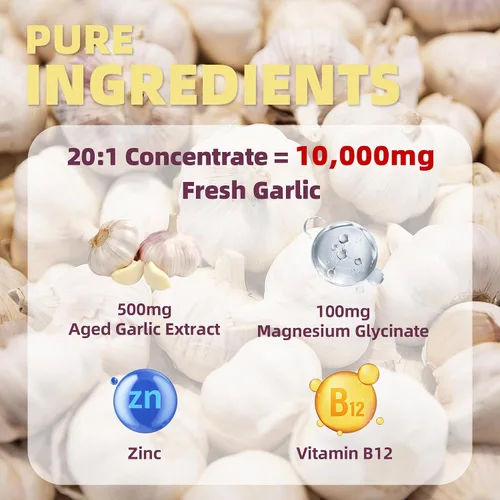 Vista 2 de Extracto de ajo envejecido 4 en 1 10,113 mg Zinc, magnesio y B12 300 cápsulas blandas Suplementos de ajo inodoro Apoyo antioxidante, apoyo