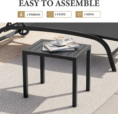 Vista 9 de Crestlive Products Mesa auxiliar para exteriores, mesa auxiliar rectangular de aluminio, mesa de café para patio pequeño para interiores y Negro