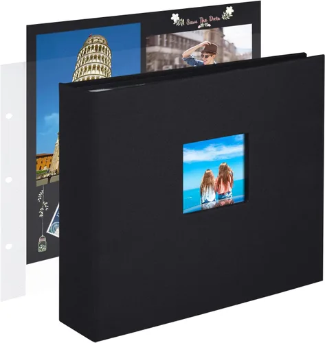 Vista 28 de 1DOT2 8x8 DIY pequeño álbum de recortes con 3 anillas, álbum de fotos con diario, con 30 fundas de plástico, 60 páginas y cubierta de tela