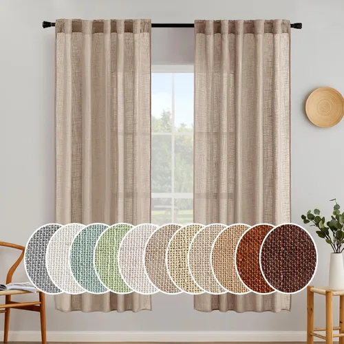 Vista 113 de MIULEE - Cortinas semitraslúcidas suaves y gruesas con textura de lino para cocina y ventana de baño, con trabilla trasera y bolsillo para Blanco