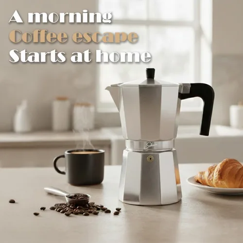 Vista 3 de Cafetera de café expreso italiano para estufa de 3 tazas, cafetera cubana, olla Greca Mocha (básica, 5 oz/5.1 fl oz)