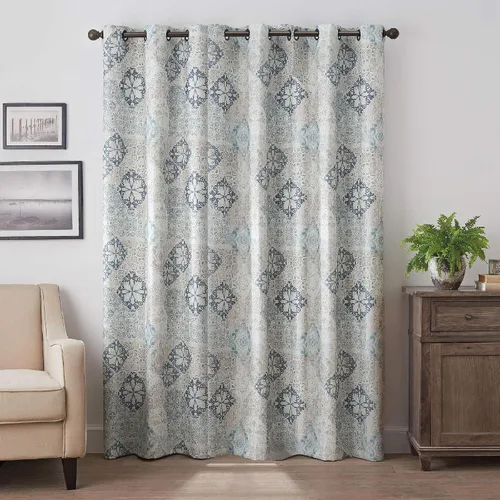 Vista 4 de Eclipse Martina Medallion - Cortinas opacas con aislamiento térmico y ojales en la parte superior para dormitorio, panel individual, 40 x 84 Azul