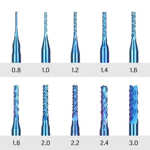 Vista 3 de SainSmart Genmitsu 10 brocas de fresadora CNC de capa nano azul, vástago de 0.031-0.118 in, vástago de 1/8 pulgadas