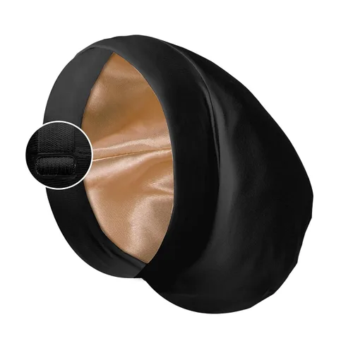 Vista 8 de Gorro de satén con forro de seda, cubierta ajustable para el cabello para mujeres y hombres, gorro de noche para el cuidado de pacientes