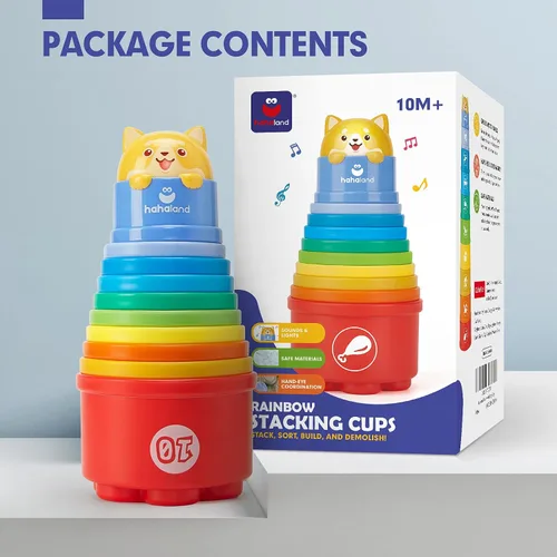 Vista 9 de hahaland Juguetes apilables para niños pequeños de 1 a 3 años – Vasos apilables – Juguete para niños de 1 a 2 años de edad Juguetes Montessori