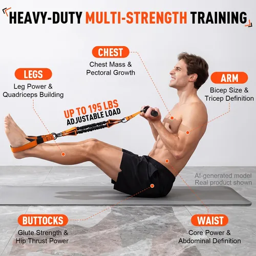 Vista 2 de 195LBS Heavy Duty Pedal Resistance Band with Handle, Sit Up Exercise Equipment for Men Foot Pedal Exerciser Band for Home Gym, Abs, Core, Arm &