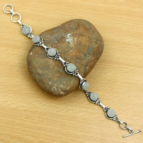 Vista 23 de Round Shape Natural & Synthetic Gemstones Silver Plated Bracelets for Women - Vintage Bohemian Style Handmade Birthstone Adjustable Link Bracelet
