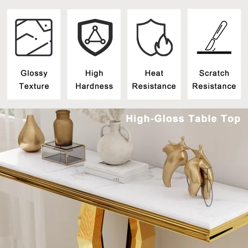 Vista 10 de ACEDÉCOR Mesa consola dorada con mesa brillante para sala de estar, pasillo