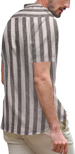 Vista 3 de COOFANDY Camisa casual de lino con cuello de banda y botones para hombre