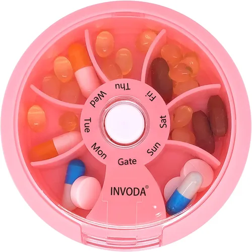 Vista 16 de 12 PIEZAS INVODA - Organizador semanal de pastillas con 7 compartimentos, pastillero giratorio para medicación diaria y vitaminas - Estuche portátil