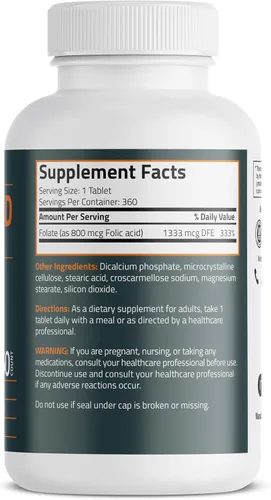 Vista 2 de Bronson El ácido fólico 800 MCG apoya el desarrollo prenatal, sin OMG, 360 tabletas