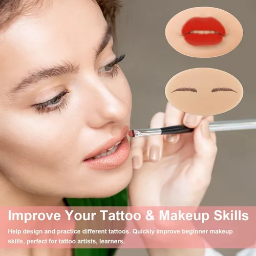 Vista 5 de Labios falsos de tatuaje, 3 piezas de tatuajes, labios de práctica de silicona 5D para prácticas de maquillaje, práctica de tatuajes realistas