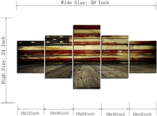 Vista 7 de Cuadros decorativos para pared de sala de estar, impresión en lienzo, retro, vintage, bandera estadounidense estadounidense y pintura moderna