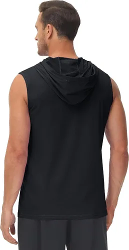 Vista 4 de MAGCOMSEN Camiseta sin mangas con capucha para hombre, de algodón, ajuste regular, para verano, casual