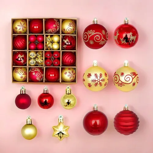 Vista 11 de Juego de 44 adornos de bolas de Navidad, adornos de bolas de Navidad inastillables para Navidad, vacaciones, corona y decoraciones de fiestas