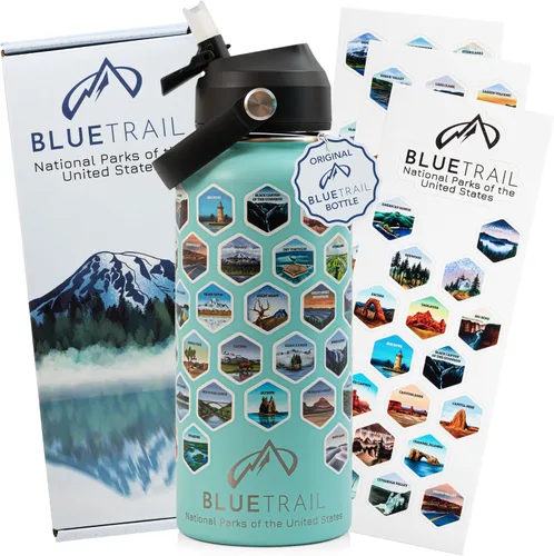 Vista 9 de BlueTrail Botella de agua de Parques Nacionales con pegatinas