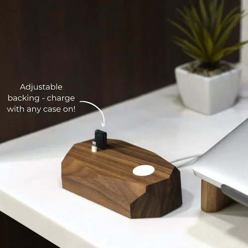 Vista 4 de Oakywood - Estación de acoplamiento de madera 2 en 1 compatible con Apple Watch, compatible con iPhone - Estación de carga dual, 1 conector