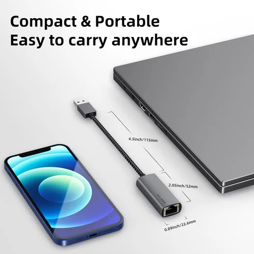 Vista 5 de Adaptador Ethernet USB 3.0, WALNEW 1000 Mbps Gigabit USB a Ethernet LAN adaptador de red, convertidor de cable USB macho a RJ45 hembra para MacBook