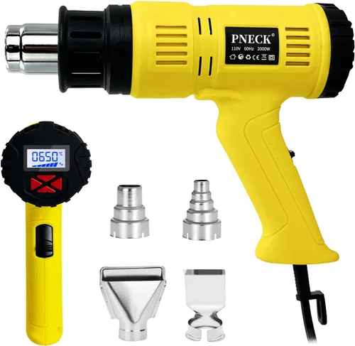Vista 8 de Pistola de calor de 2000 W, temperatura variable de 140 °F a 1202 °F con 2 velocidades, kit de pistola de aire caliente resistente de calentamiento