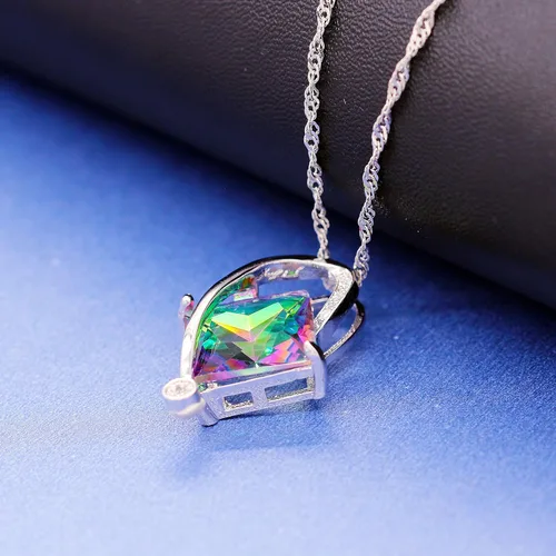 Vista 8 de Uloveido T295 - Juego de collar, anillo y aretes con topacio de cristal cuadrado grande