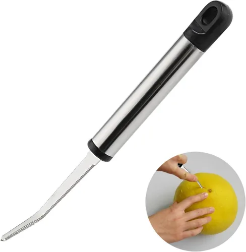 Vista 2 de Cuchillo de fruta de pomelo, utilidad dentada curvada de acero inoxidable con pelador de cocina de mango largo