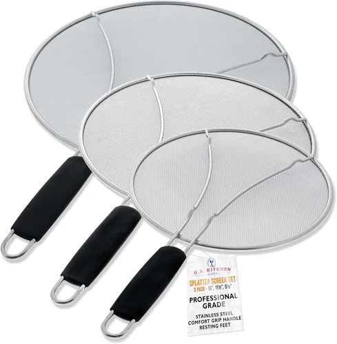 Vista 8 de U.S. Kitchen Supply Protector de salpicaduras de acero inoxidable de 13 pulgadas, cubierta de malla fina, grasa y aceite, pantalla de salpicaduras
