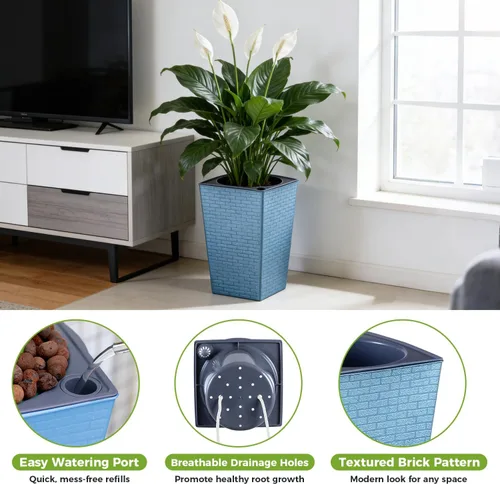 Vista 5 de Paquete de 2 macetas de riego automático de 10.7" x 6.9" para plantas de interior, macetas violetas de riego automático, macetas de flores