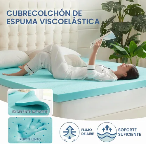 Vista 5 de Eiayeebil Cubrecolchón de espuma viscoelástica de 2 pulgadas, tamaño individual, protector de colchón de espuma con infusión de gel, azul suave