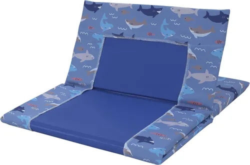 Vista 4 de Everything Kids - Sábana para siesta preescolar preescolar con diseño de tiburón, pescado, azul océano y gris