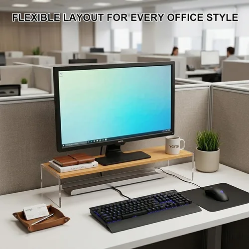 Vista 8 de YGYQZ Soporte elevador de monitor ajustable con patas acrílicas, soporte de monitor doble de 7.67 pulgadas de ancho para escritorio, organizador
