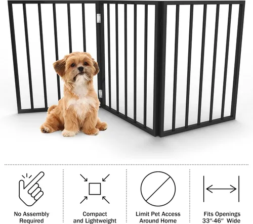 Vista 2 de Puerta para mascotas - Valla plegable de 3 paneles para perros de interior para escaleras, pasillos o puertas - Vallas para perros de madera