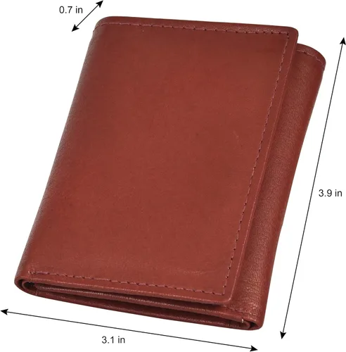Vista 5 de LB LEATHERBOSS Billetera compacta delgada y compacta con bolsillo para monedas y identificación para niños, Borgoña, Billetera triple