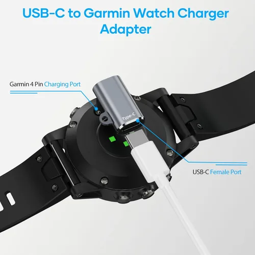 Vista 2 de Adaptador de cable de carga USB C a Garmin Watch, paquete de 4, cable de carga Garmin tipo C para Fenix 9 8 7 6 Pro Solar, Vivoactive 6 5 4S, Venu 3