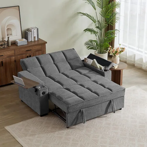 Vista 20 de Auvsoce - Sofá cama biplaza de 65 pulgadas, sofá convertible para sala de estar, sofá para RV con respaldo ajustable, chaise longue, mesa lateral