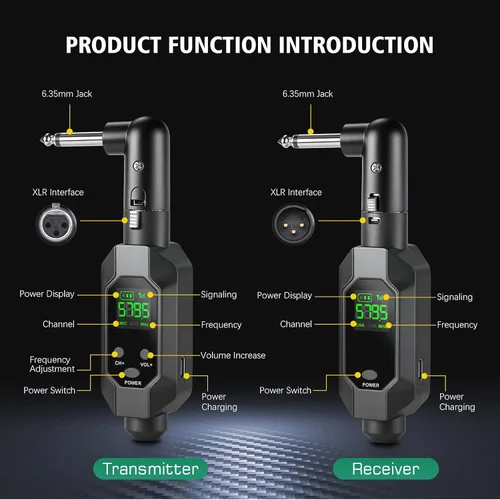 Vista 2 de Transmisor y receptor inalámbrico XLR adaptador de micrófono inalámbrico UHF para rango de 164 pies 8 horas Batería adaptador de micrófono